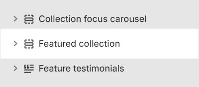 The Featured collection section selected in Theme editor.