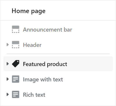 A featured product section selected in Theme editor.