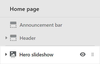The Hero slideshow section selected in the Theme editor side menu.