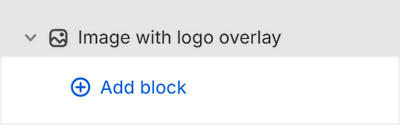 The Image with logo overlay's Add block menu in Theme editor.
