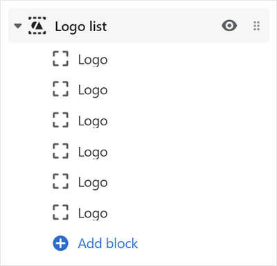 The Logo list's Add block menu in Theme editor.