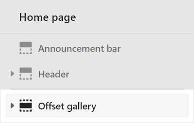 The Offset gallery section selected in the Theme editor side menu.