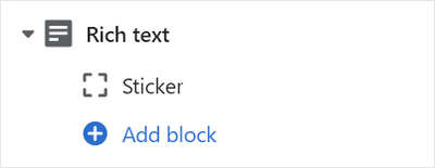 The Rich text's Add block menu in Theme editor.