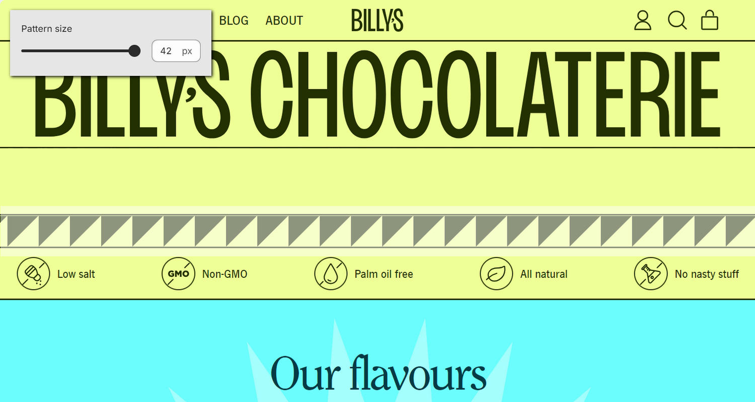 A Scrolling pattern section on a store's home page in Theme editor.