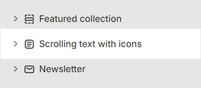 The Scrolling text with icons section selected in Theme editor.