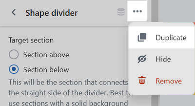 The duplicate section option for a Blog posts section in Theme editor.