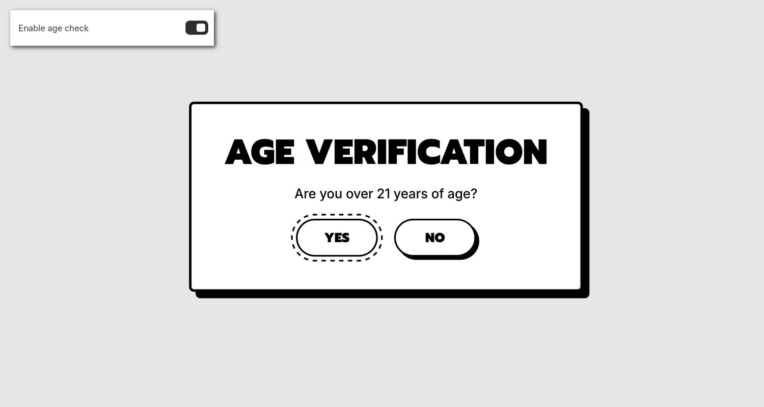 The Age check section on a store's home page.