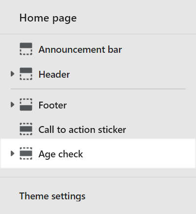 The Age check section selected in Theme editor.