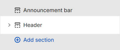 The Header section selected in Theme editor.