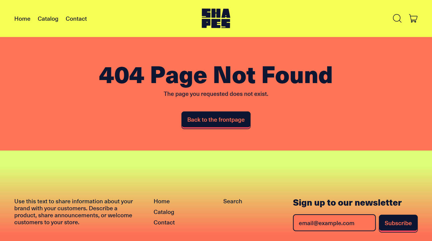 An example 404 page section on a store's 404 page.