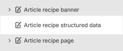 The Article recipe structured data section selected in Theme editor.