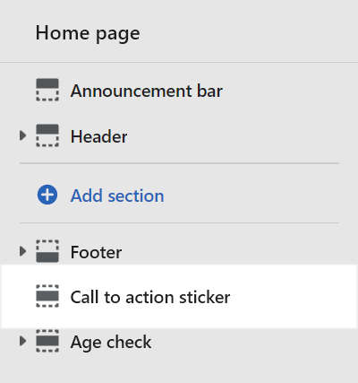 The Call to action sticker section selected in Theme editor.