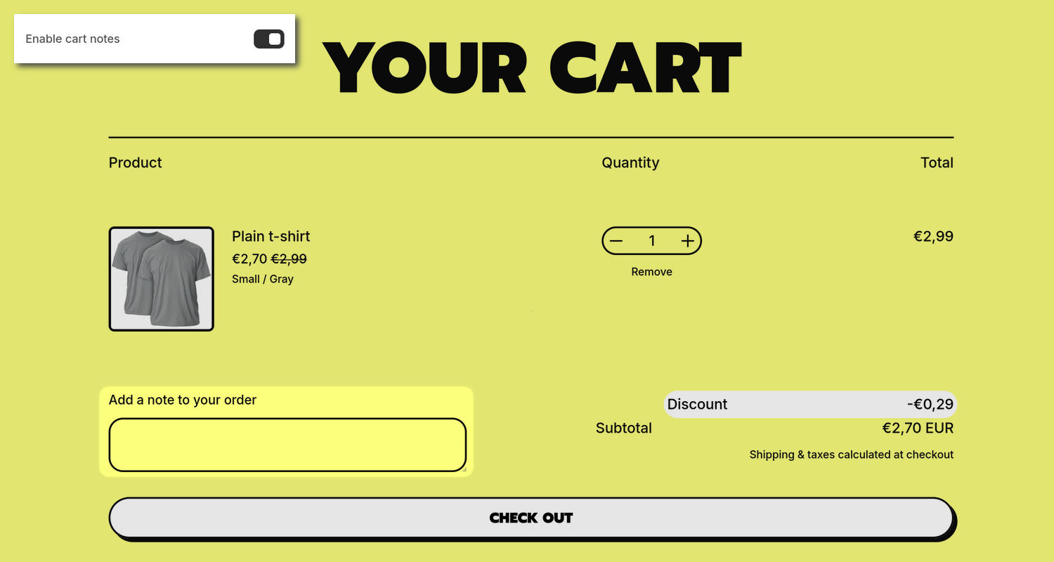 A Cart drawer section on a store's home page in the Theme editor.