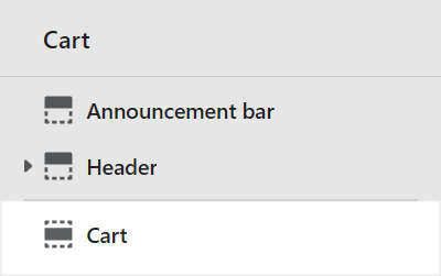 The Cart section menu in Theme editor.