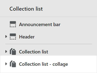 The Collection list - collage section selected in Theme editor.