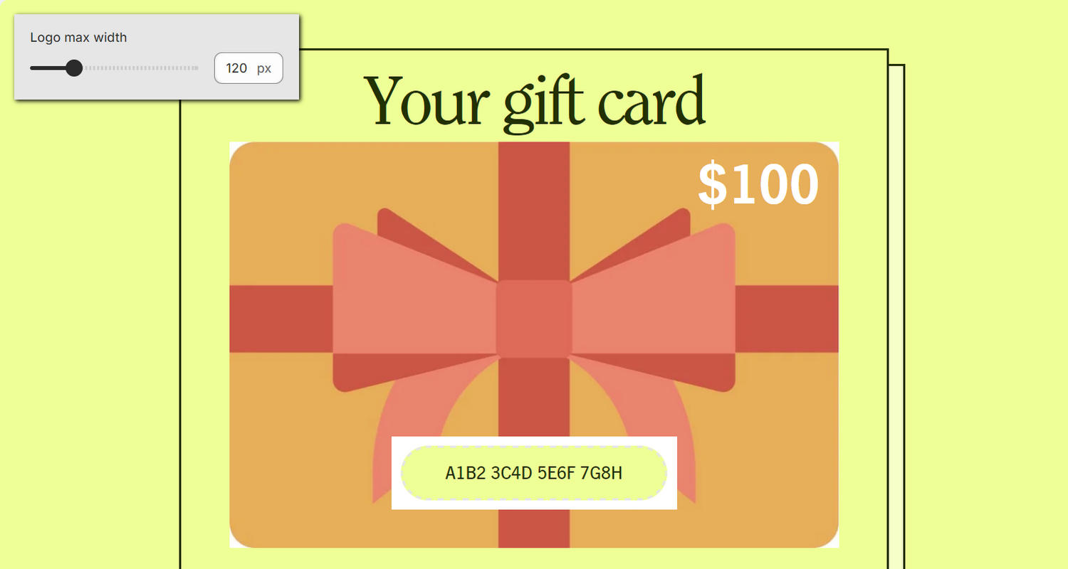 A Gift card section on a store's Gift card page in Theme editor.