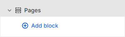 The Pages's Add block menu in Theme editor.