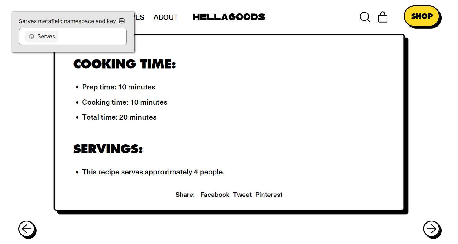 A Structured data section on a store's Blog posts Recipe page in Theme editor.