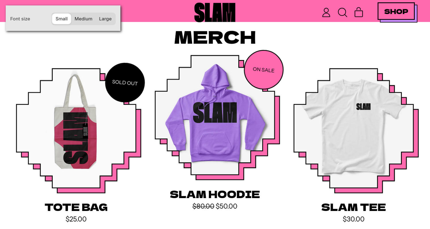 An example store's home page with the Theme setting's Badges menu open in the Theme editor.