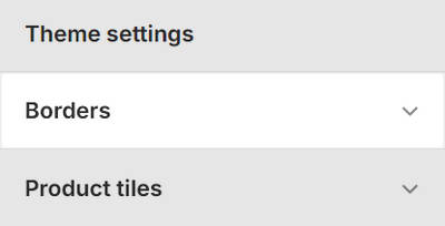 Theme editor's Borders Theme settings menu.