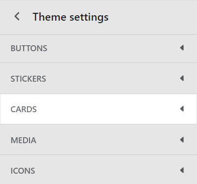 The Cards menu in Theme setting.