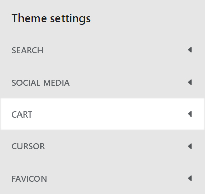 The Cart menu in Theme settings.