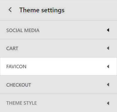 The Favicon menu in Theme settings.