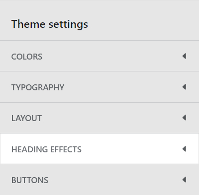 The Heading effects menu in Theme setting.