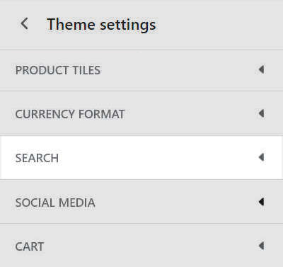The Search menu in Theme settings.