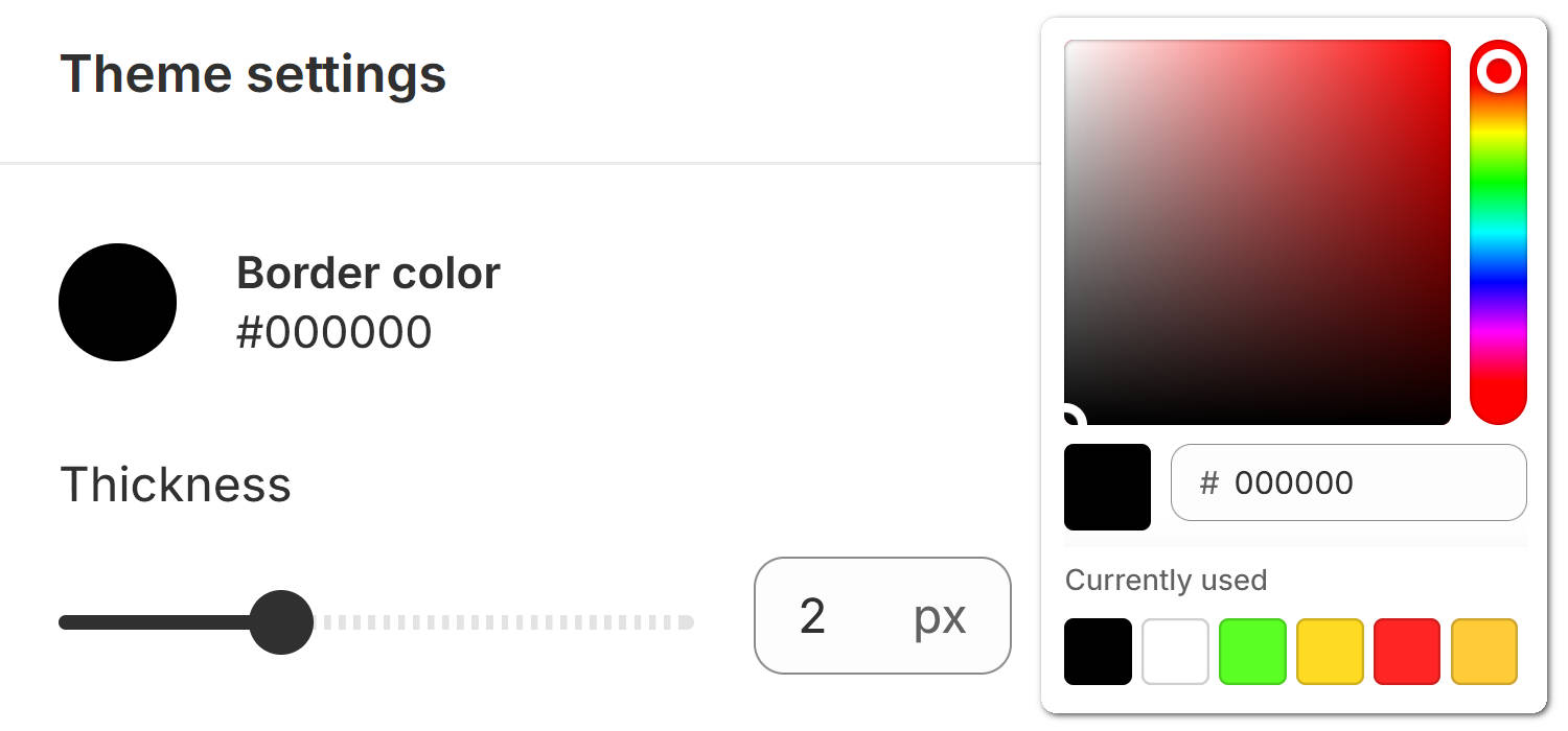 The controls for adjusting the Layout grid's boarder color and thickness in Theme settings.