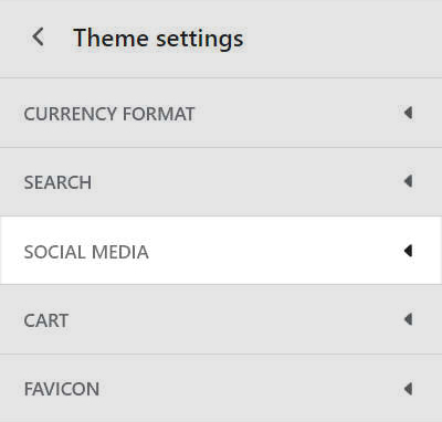 The Social media menu in Theme settings.