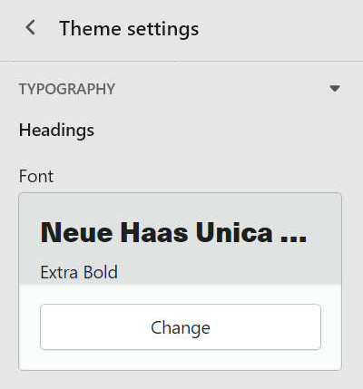 The Change button for selecting a font in Theme setting's Typography menu.