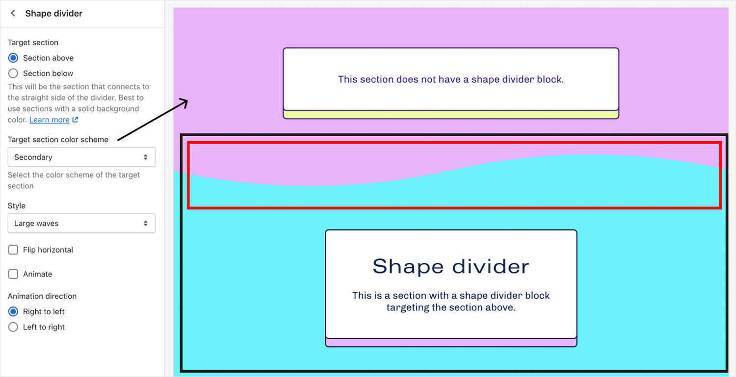 Making sure shape divider is the same color as target section.