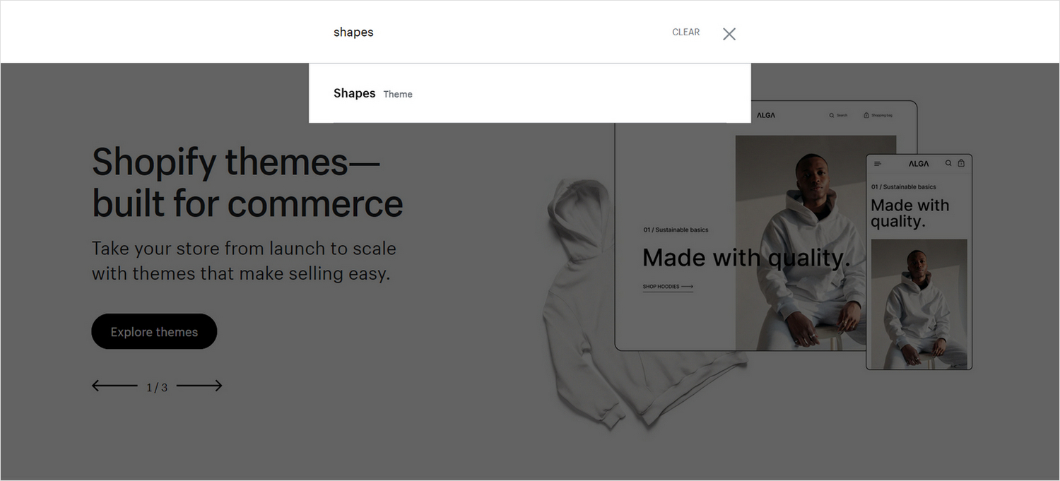 Shopify Theme store's search field.