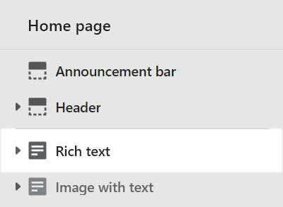 The Rich text section selected in Theme editor.