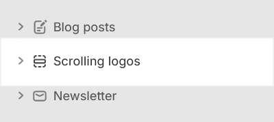 The Scrolling logos section selected in Theme editor.