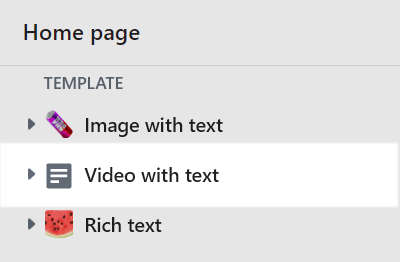The Video with text section selected in Theme editor.