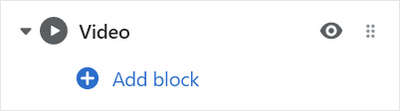 The Video section's Add block menu in Theme editor.