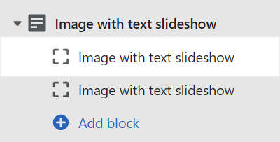 A selected Image with text slideshow block inside an Image with text slideshow section in Theme editor.