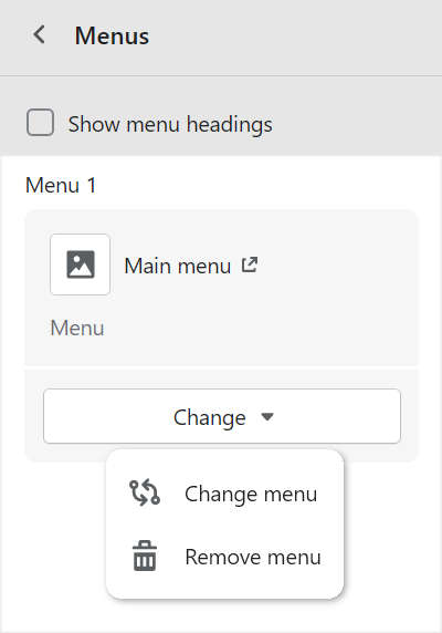 The menu modification options in Theme editor for the Footer section