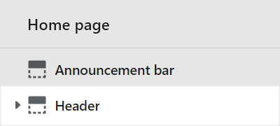 The header section selected in Theme editor.