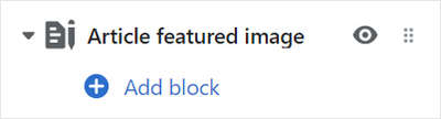 The Article featured image's Add block menu in Theme editor.