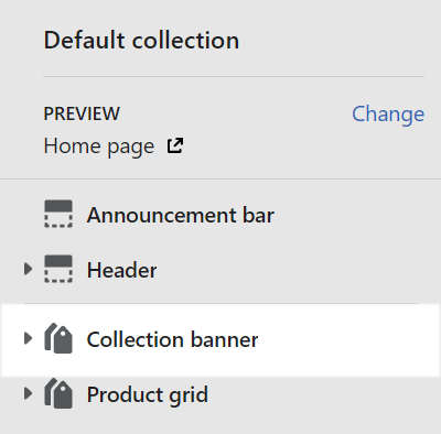 The Collection banner section selected in Theme editor.