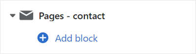 The Pages - contact section's add block menu in Theme editor.