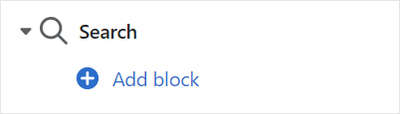 The Search's Add block menu in Theme editor.