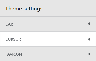 The Cursor menu in Theme settings.