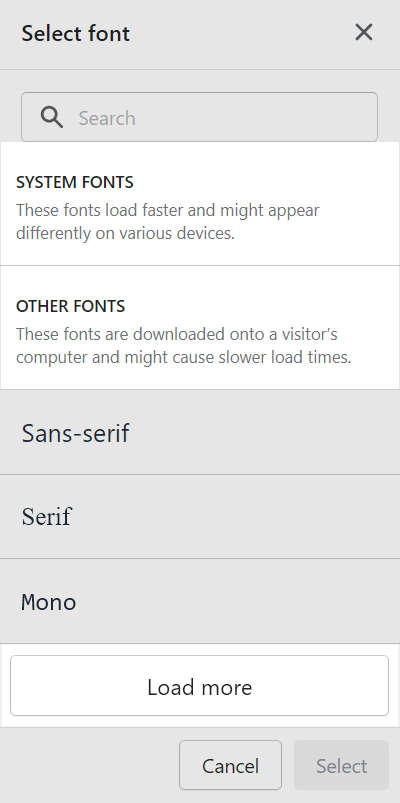 The font picker's font sets in Theme setting's Typography menu.