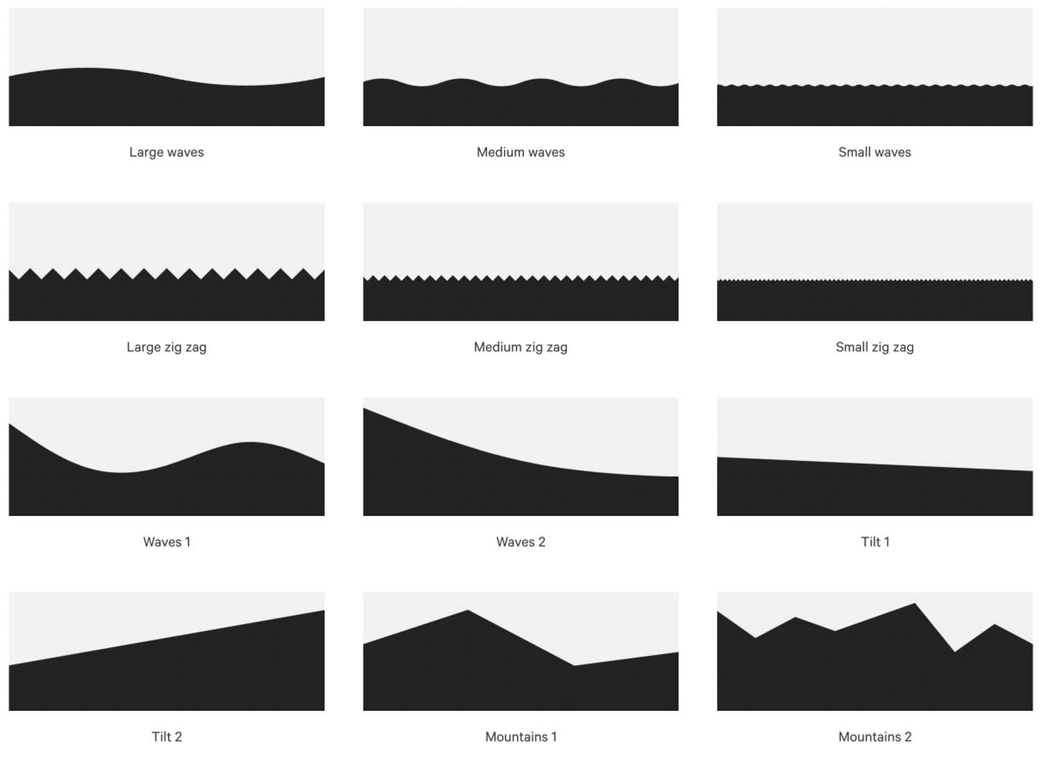 Examples of the different types of Shape divider.