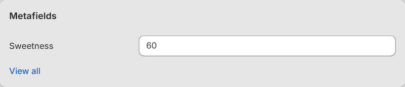 Example values in the metafields area of a Product page in Shopify admin.