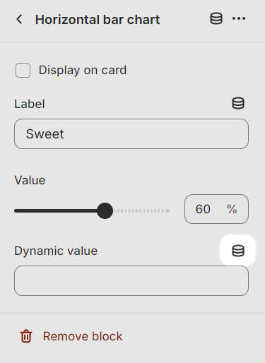 The Insert dynamic source icon inside the block settings menu for a Horizontal bar chart block.